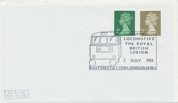 GB SPECIAL EVENT POSTMARKS NAMING LOCOMOTIVE THE ROYAL BRITISH LEGION 2 NOV 1981 EUSTON STATION LONDON NW1 - Postmark Collection