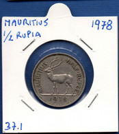 MAURITIUS - 1/2 Rupee 1978  -  See Photos -  Km 37 - Maurice