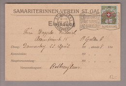 Motiv Samariter 1920-04-22 St.Gallen Portofreiheit-Postkarte Samariterinnen-Verein St.Gallen Zu#3A 3Rp. Kl#253 - Portofreiheit