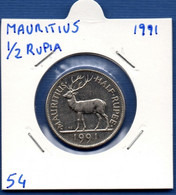 MAURITIUS - 1/2 Rupee 1991  -  See Photos -  Km 54 - Maurice