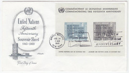 UNS30102 UN United Nations NY 1960 MS Fifteenth Anniversary Of United Nations FDC - FDC