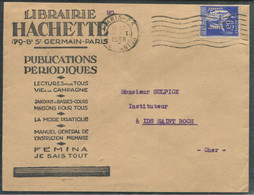 FRANCE - N° 365 " L.H " / ENVELOPPE EN TETE LIBRAIRIE HACHETTE DE PARIS LE 14/1/1938 - TB - Cartas & Documentos