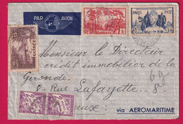 GUINEE CONAKRY VIA AEROMARITIME TAXE A 4FR BORDEAUX GIRONDE LETTRE COVER - Lettres & Documents