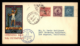 USA Olympic Games Los Angeles 1932 Opening Day Xth Olympiad Complete Stamp Set + Lake Placid Mailed From Olympic Village - Verano 1932: Los Angeles