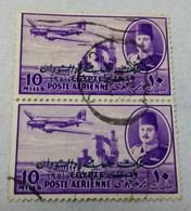 Egypt 1952 - Pair Of King Farouk Stamps - Delta Dam - Overprinted King Of Misr & Sudan  , No Bars Cancel , VF - Used Stamps