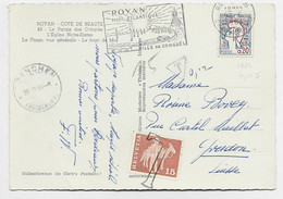 COCTEAU 20C TYPE II SEUL CARTE ROYAN 1964 POUR SUISSE TAXE 15C - 1961 Marianne (Cocteau)