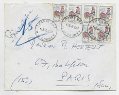 COQ 25CX6 PNEUMATIQUE PARIS 202 8.12.1964 R DE COURTY + VERSO PARIS CENTRAL AU TARIF - 1962-1965 Hahn (Decaris)