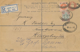 GB 1908 EVII 3d Postal Stationery Registered Env Scarce Size H W R-Label „London, E.C. 14“ And Uprated W QV 1/2d, 4d - Covers & Documents