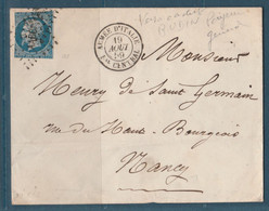 N° 14 DEFECTUEUX OBLITERE SUR LETTRE  AABC+CàD ARMEE D'ITALIE BUREAU CENTRAL DE 1859 RARE - Army Postmarks (before 1900)