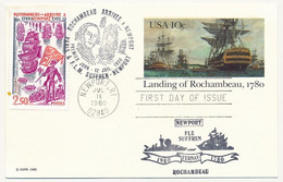 FRANCE - Entier USA "Landing Of Rochambeau" + 2,50 Rochambeau Obl PJ Du FLM Suffren, Cachet Du Navire 1980 - Scheepspost