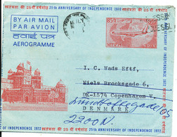 India Aerogramme Sent To Denmark 16-7-1973 - Poste Aérienne