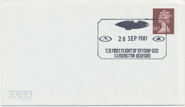 GB SPECIAL EVENT POSTMARKS 28 SEP 1981 - THE FIRST FLIGHT OF SKYSHIP 500 CARDINGTON BEDFORD - Storia Postale