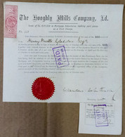 BRITISH INDIA 1882 THE HOOGHLY MILLS COMPANY LIMITED, DEBENTURE CERTIFICATE WITH INTEREST COUPON ATTACHED....RARE - Industrie