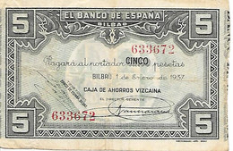 ESPAGNE -  BILBAO - 5 PESETAS - 1/1/937 - (s561) - [ 9] Collections