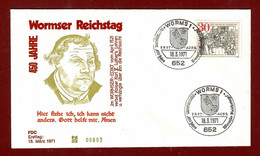 BRD 1971 Mi.Nr. 669 , 450. Jahrestag Des Wormser Reichstages Martin Luther Vor Kaiser Karl - FDC Worms 18.3.1971 - Teologi