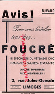 87- LIMOGES- RARE BUVARD FOUCRE CONFECTION VETEMENTS -12 RUE JULES GUESDE -IMPRIMERIE POUETTE ROUEN - Kleding & Textiel