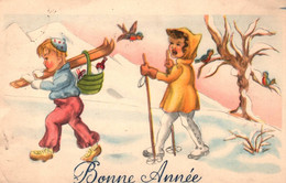 Ski - Cpa Illustrateur - Enfants Skieurs - Bonne Année - 1900-1949