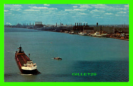 DETROIT, MI - THE DETROIT RIVER - ANIMATED WITH SHIPS - PHOTO BY MARY GUNN -  HIAWATHA CARD - - Detroit
