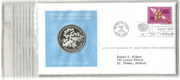 FDC Mit Official United Nations Commemorative Medal (Sterling Silver) - Storia Postale