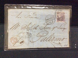 Gran Bretagna Greit Britain Histoire Postale Manchester For Sicily 1868Palermo - Lettres & Documents