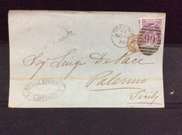Gran Bretagna Greit Britain Histoire Postale London For Sicily 1870 Palermo - Covers & Documents