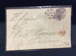 Gran Bretagna Greit Britain Histoire Postale Manchester For Sicily 1867 Palermo - Cartas & Documentos