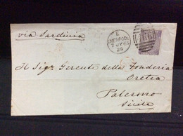 Gran Bretagna Greit Britain Histoire Postale  Liverpool For Sicily 1865 Palermo - Lettres & Documents