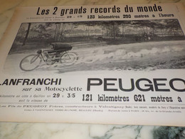 ANCIENNE PUBLICITE LANFRACHI SUR SA MOTOCYCLETTE  PEUGEOT  1904 - Motos