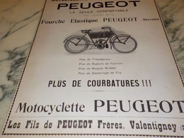 ANCIENNE PUBLICITE PLUS DE COURBATURES  MOTOCYCLETTE  PEUGEOT  1904 - Motos