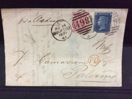 Gran Bretagna Greit Britain Histoire Postale Manchester For Sicily 1871  Palermo - Covers & Documents