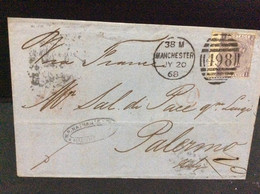 Gran Bretagna Greit Britain Histoire Postale Manchester For Sicily 1870   Palermo - Lettres & Documents