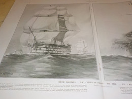 GRAVURE DEUX MARINE VILLE DE FRANCE ET LE PARIS 1912 - Schiffe