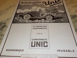 ANCIENNE PUBLICITE LA REINE DES  CAMIONNETTE UNIC   1925 - LKW