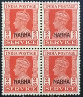 INDIA NABHA STATE 1943, MNH BLOCK OF 4 ,STAMPS ,2AS ORANGE 062 - Nabha
