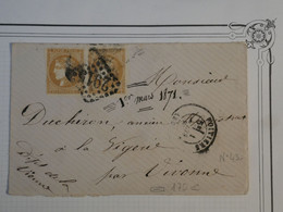 BK14 FRANCE BELLE LETTRE 1871 POITIERS   A  LA VIGERIE  EMISSION DE BORDEAUX  PAIRE DE N° 43 ++AFF. INTERESSANT++ - 1870 Emissione Di Bordeaux