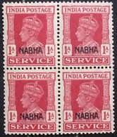INDIA NABHA STATE 1943, MNH BLOCK OF 4 ,STAMPS ,1 AS RED 059 - Nabha