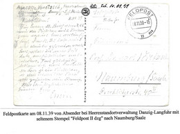 Feldpost Danziger II Stempel Danzig 1939 - Feldpost 2a Guerra Mondiale