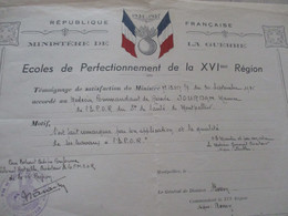 Diplôme Militaire 1934/1935 Ecoles De Perfectionnement De La XVI ème Région Témoignage Stisfacion Jourdan Montpellier - Diplomas Y Calificaciones Escolares