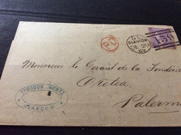 Gran Bretagna Greit Britain Histoire Postale  Glasgow For Sicily 1869  Palermo - Covers & Documents