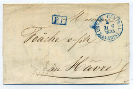 PARIS BUREAU CENTRAL (en Bleu) + PORT PAYE / Dept 60 Seine / 1835 / Cad LE HAVRE ESTAFETTE Au Verso - 1801-1848: Précurseurs XIX