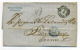 Lettre De HANOVER + Marque D'entrée En France 4 PRUSSE 4 Par FORBACH ( En Bleu) / 1868 - 1849-1876: Période Classique