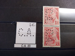 FRANCE PAIRE  CA 20 TIMBRE C.A 20 INDICE 6 SUR MERCURE PERFORE PERFORES PERFIN PERFINS PERFO PERFORATION PERFORIERT - Used Stamps