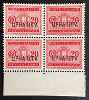 1941 - Italia - Occupazione Montenegro - Segnatasse - Cent. 20  - Soprastampa UPHA TOPA - Nuovo - Quartina - Montenegro