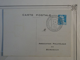 BK15  FRANCE CARTE   ENTIER  8F  1954 INAUGURATION PAQUEBOT CLEMENT ADER +BORDEAUX +AFF. PLAISANT  +++ - Otros & Sin Clasificación