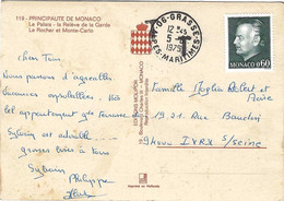 MONACO Carte Voyagé Depuis Grasse Avec TP De Monaco Carte Taxée - Storia Postale