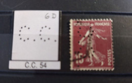 FRANCE C.C 54 TIMBRE CC 54  INDICE 6  PERFORE PERFORES PERFIN PERFINS PERFO PERFORATION PERFORIERT - Used Stamps