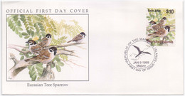 Eurasian Tree Sparrow Bird, Found In Towns & Villages Birds Animal Pictorial Cancellation Marshall HIGH VALUE STAMP FDC - Cernícalo