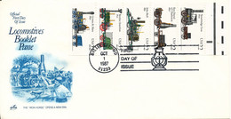 USA FDC Baltimore 1-10-1987 Locomotives Booklet Pane With ArtCraft Cachet - 1981-1990