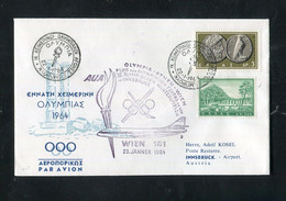 "GRIECHENLAND" 1964, AUA-Olympiade-Sonderflugbrief "Athen-Innsbruck" (6/21) - Premiers Vols AUA