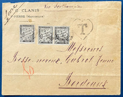 Lettre 1891 Sans Timbre De ST PIERRE Pour BORDEAUX Cachet Taxe En Forme De COEUR !! Au Recto Cachet BARBADOS TTB - Covers & Documents